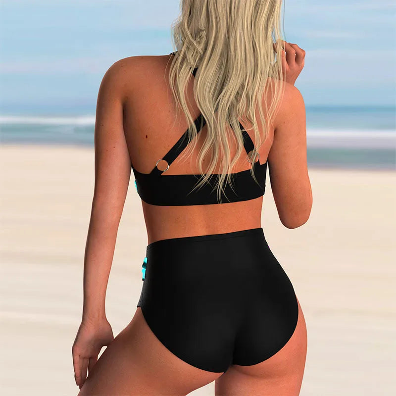 Bikini Set Kleurblok Hoog Taille Trendy – Petronella