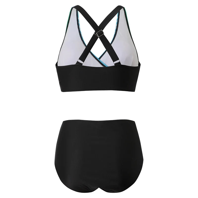 Bikini Set Kleurblok Hoog Taille Trendy – Petronella