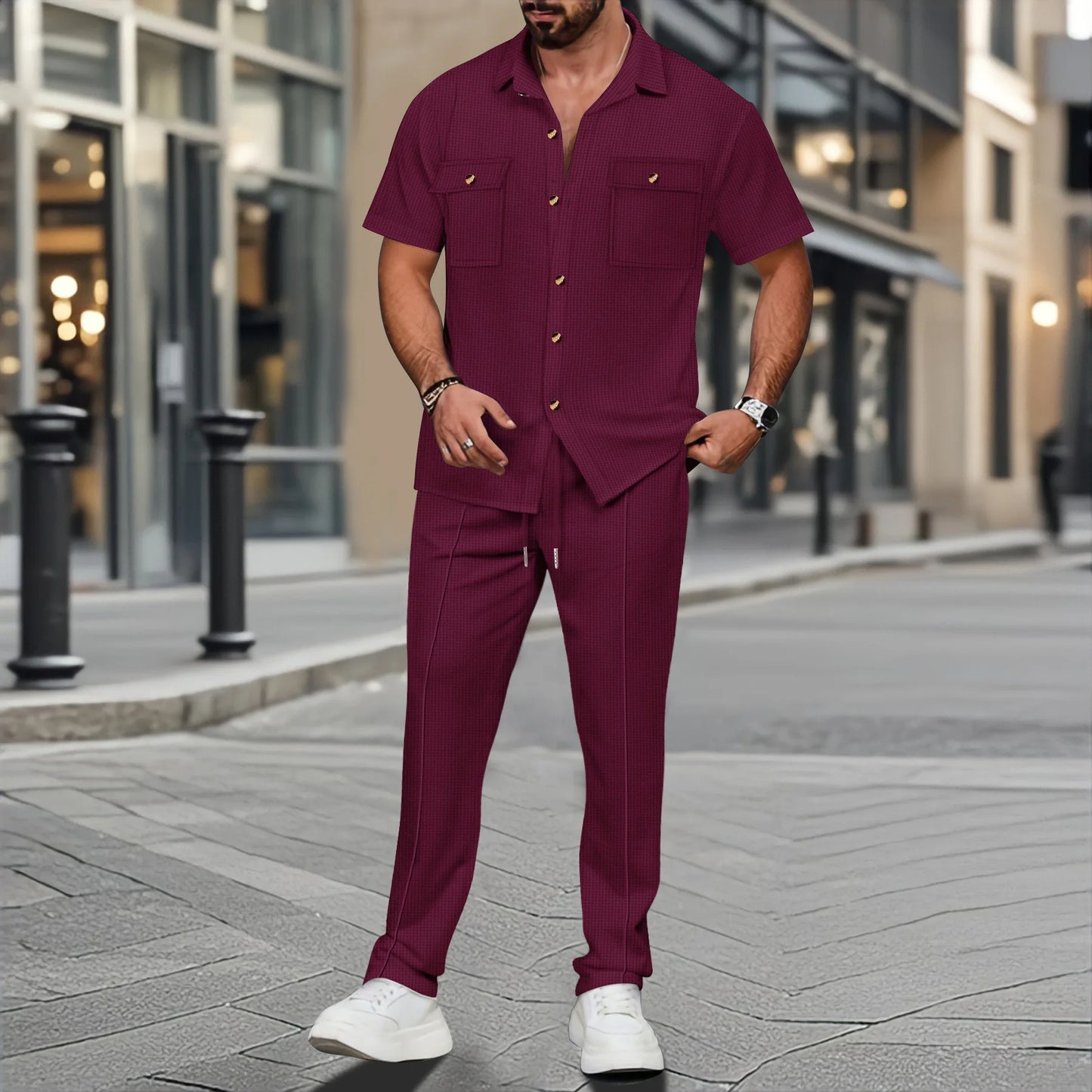 Tweedelig Set Casual Effen Kleur Korte Mouwen – Cornelis