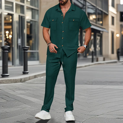 Tweedelig Set Casual Effen Kleur Korte Mouwen – Cornelis