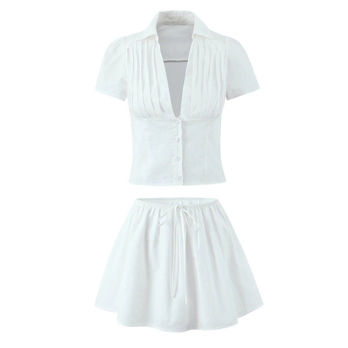 Kawaii Mini Rok Wit Vintage Ruched – Yuki