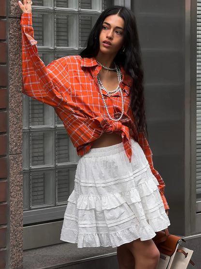 Mini Rok A-lijn Hoge Taille Schattige Ruffles – Geertruida