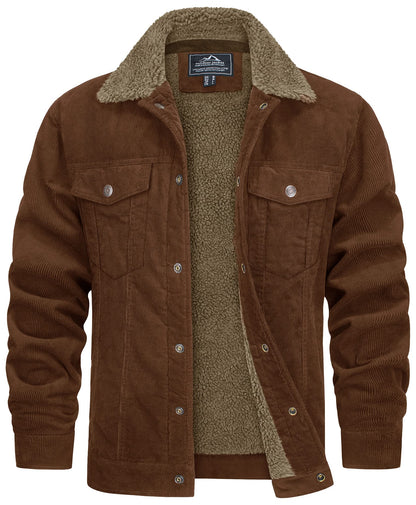 Heren corduroy jacket fleece gevoerd met bontkraag slim fit - Jackson