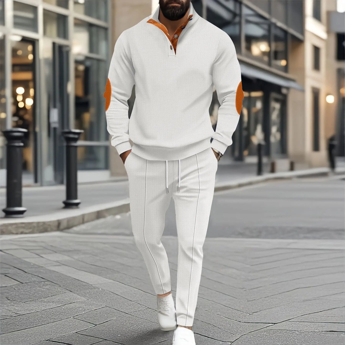 Hoodie met Halve Rits Wafelstructuur en Broek – Pieter