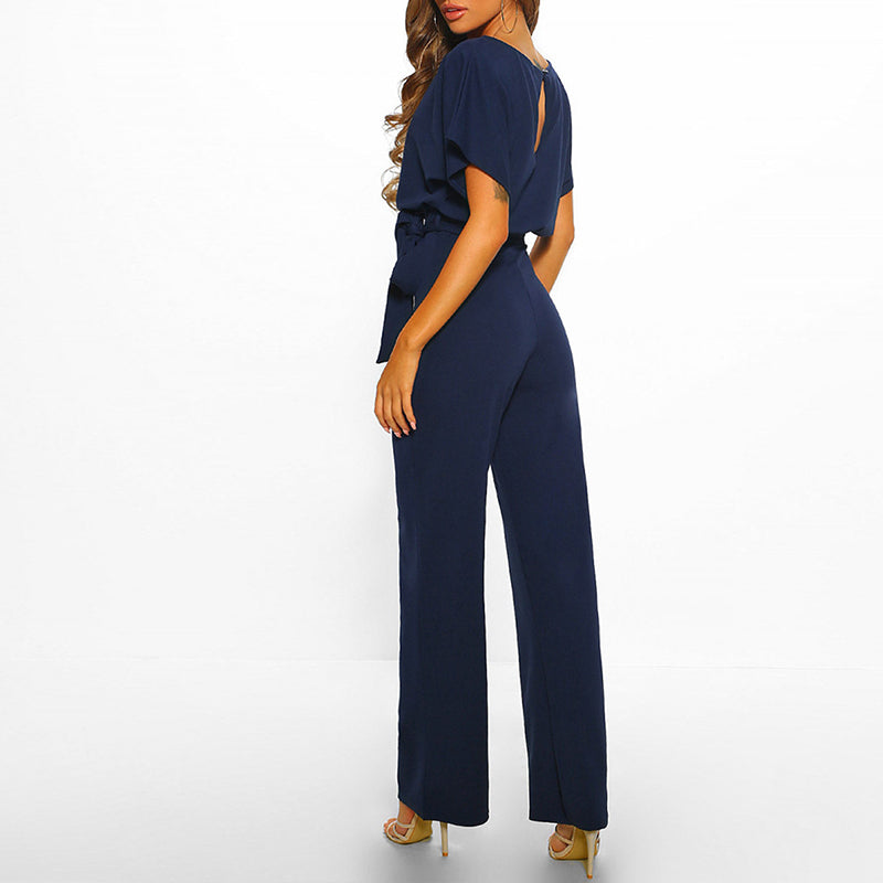 Demi - Stijlvolle Jumpsuit tailleband korte mouwen