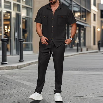 Tweedelig Set Casual Effen Kleur Korte Mouwen – Cornelis