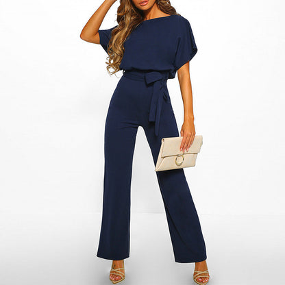 Demi - Stijlvolle Jumpsuit tailleband korte mouwen