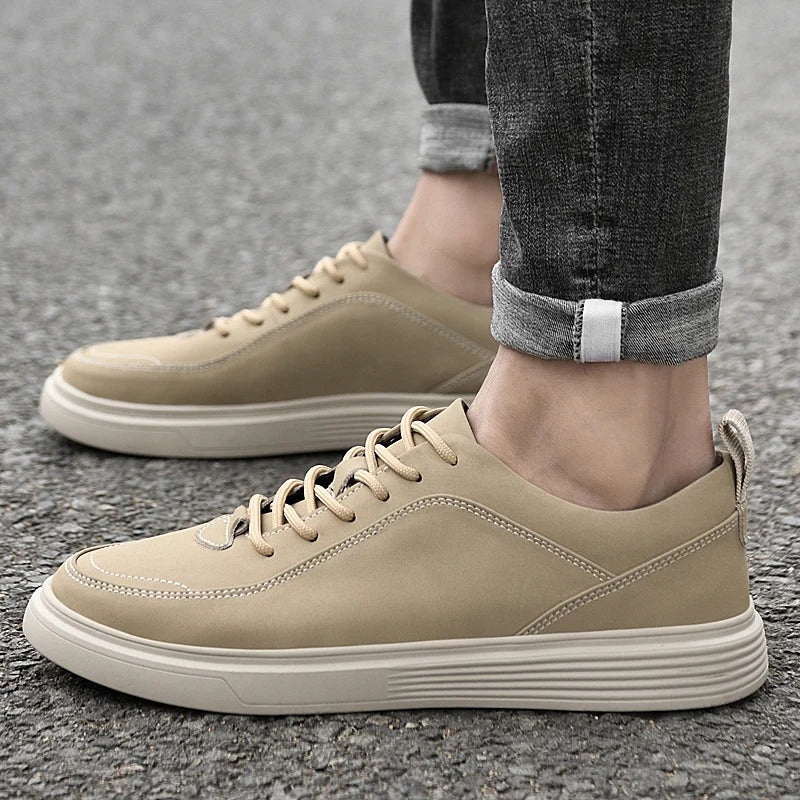 Heren lederen gevulkaniseerde sneakers comfortabel casual veterschoenen vrije tijd - Boyd