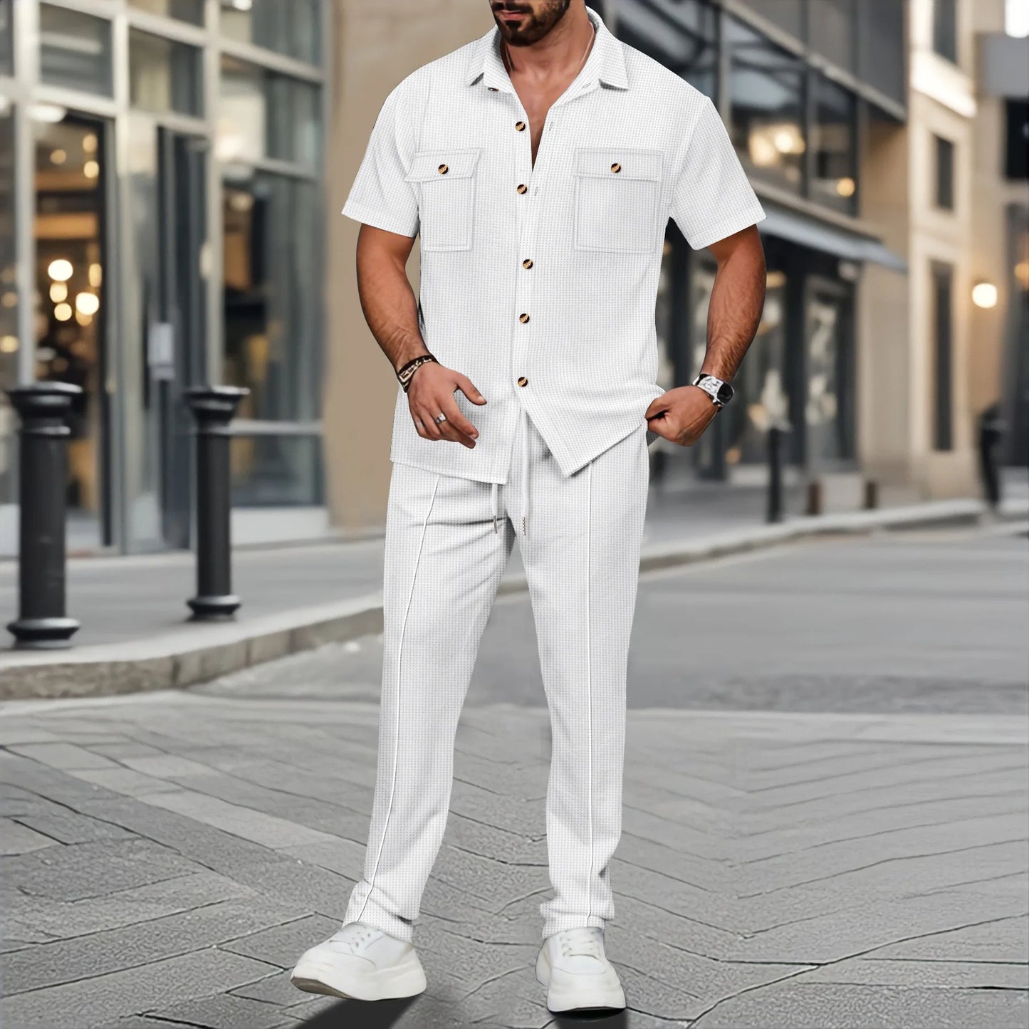 Tweedelig Set Casual Effen Kleur Korte Mouwen – Cornelis