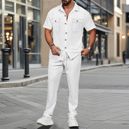 Tweedelig Set Casual Effen Kleur Korte Mouwen – Cornelis