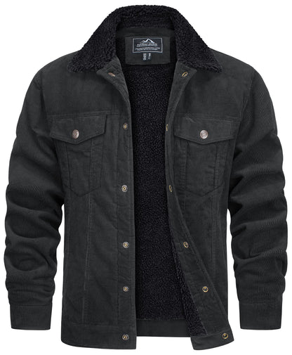 Heren corduroy jacket fleece gevoerd met bontkraag slim fit - Jackson