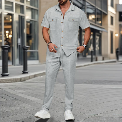 Tweedelig Set Casual Effen Kleur Korte Mouwen – Cornelis
