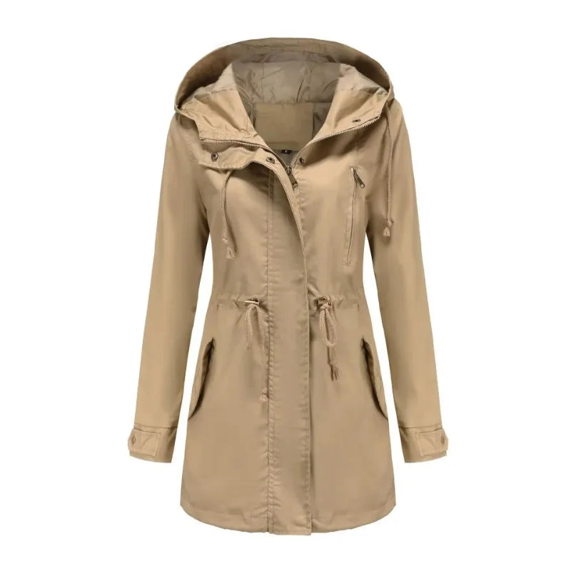 Trenchcoat winddicht effen kleur met capuchon dames - Jessie