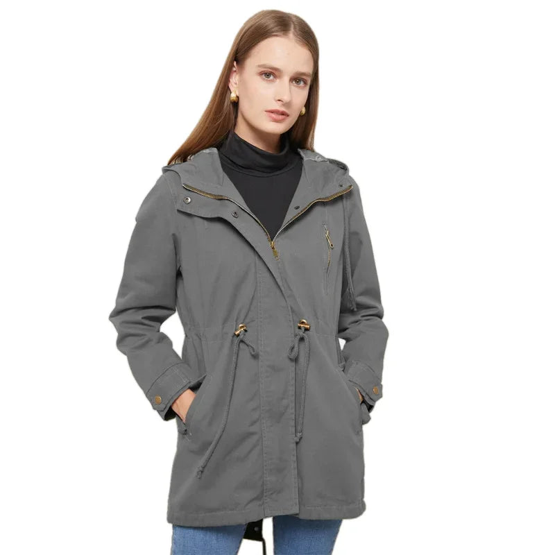 Trenchcoat winddicht effen kleur met capuchon dames - Jessie