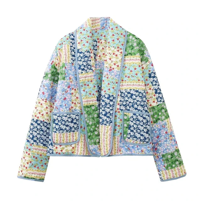 Vintage patchwork bloemenjas blazer dames - Isla