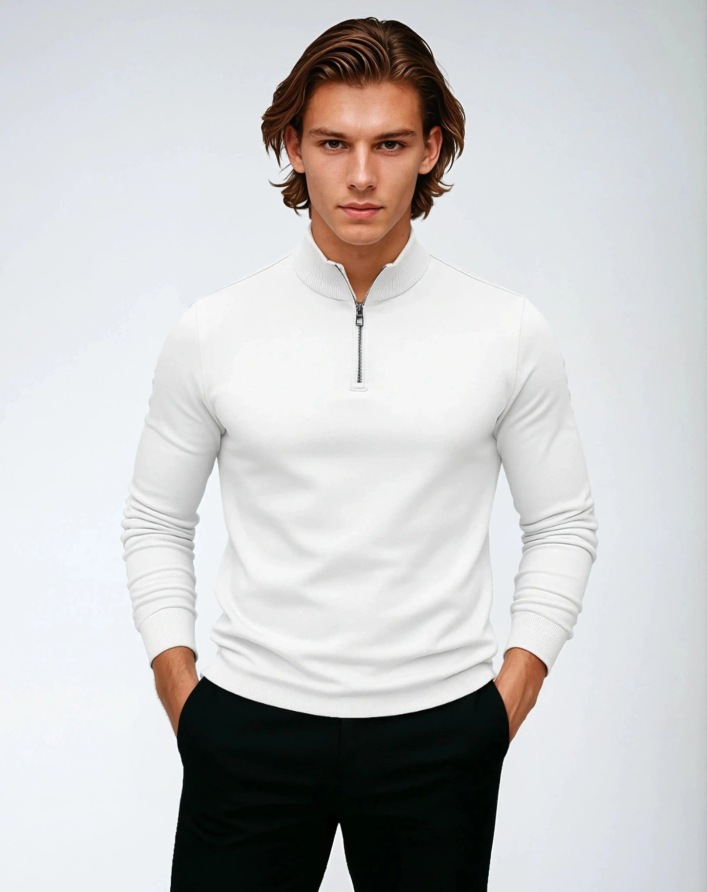 Sweater Polyester Met Rits & Lage Kraag – Kenji