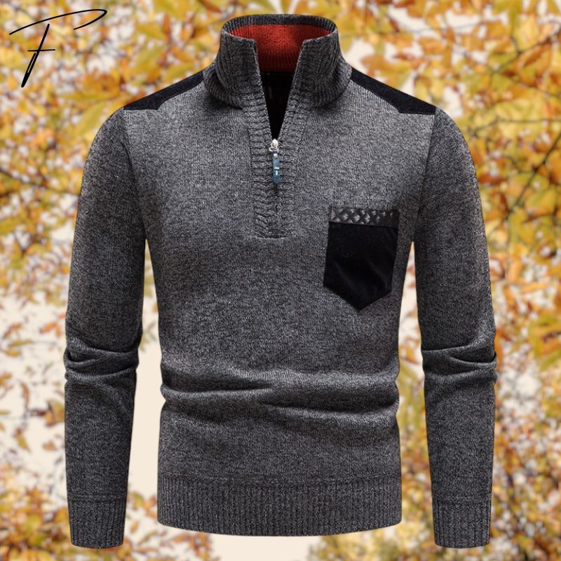 Half zip trui opstaande kraag met structuur heren - Lucas