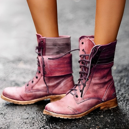 Leren Retro Veterlaarzen Vintage Stijl – Femkie