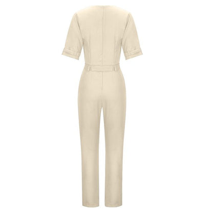 Verfijnde jumpsuit met korte mouwen en gespdetail - Noor