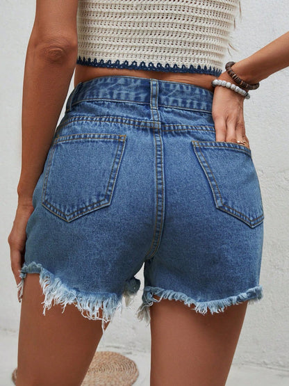 Denim Shorts Distressed Ruwe Zoom – Mona