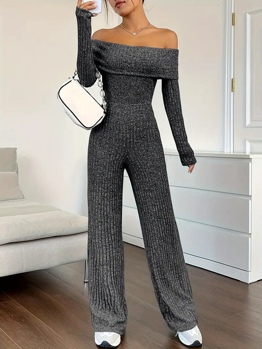 Geribbelde off-shoulder bodycon jumpsuit dames - Linnia