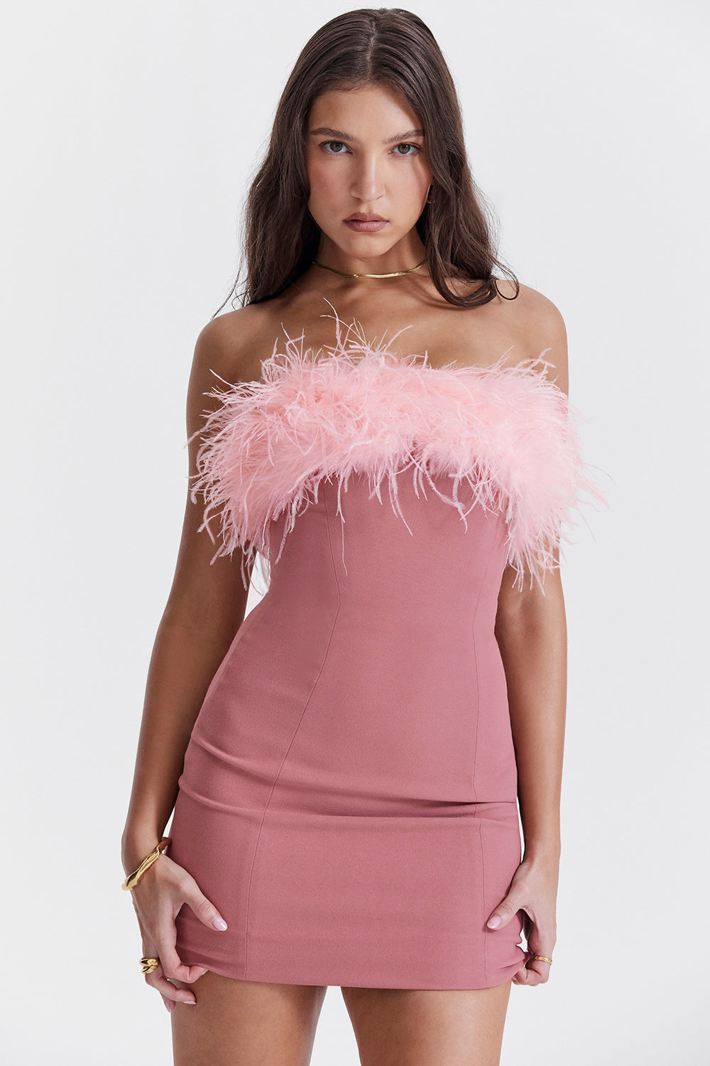 Dames Mini Jurk Strapless Luxe Bontdetail – Renzke