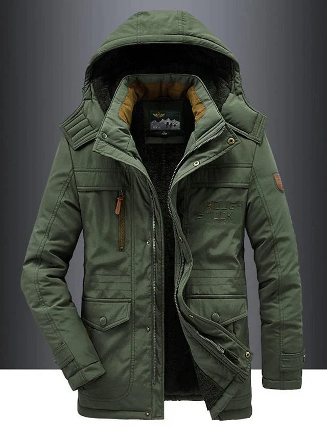 Mannen parka winddicht winter casual fleece warm windjack - Dusty