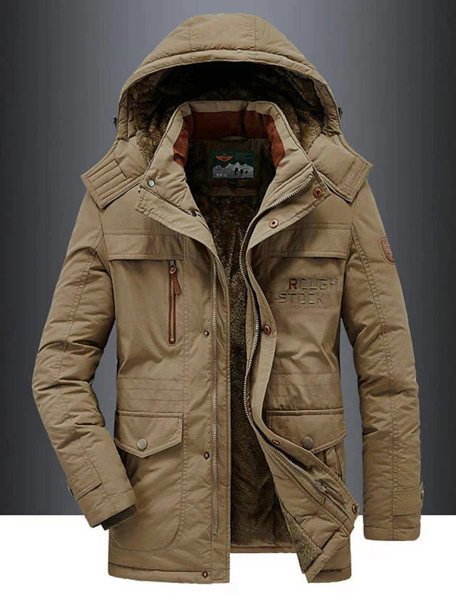 Mannen parka winddicht winter casual fleece warm windjack - Dusty