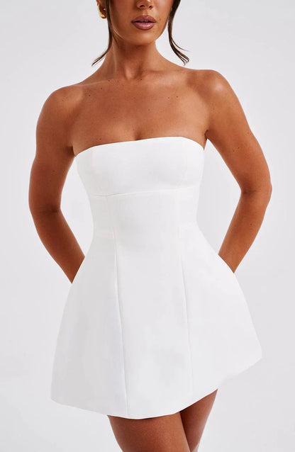 Strapless mini jurk effen bolvormige rok egaal - Asha