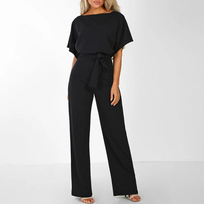 Demi - Stijlvolle Jumpsuit tailleband korte mouwen