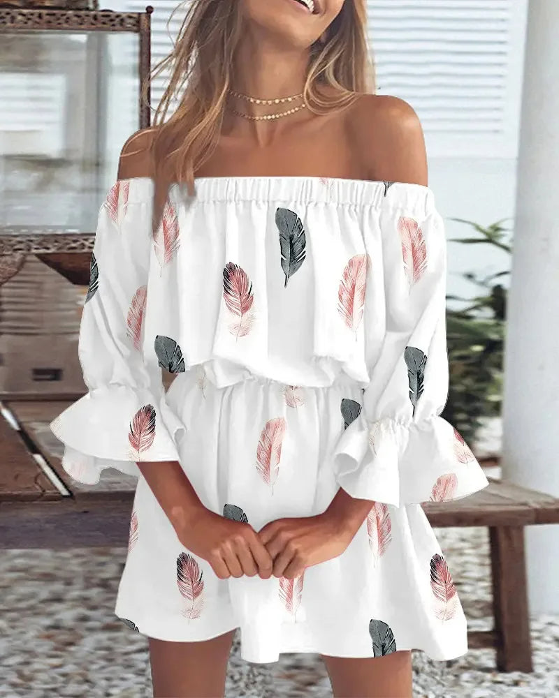 zomer mini jurk off shoulder print - Stella