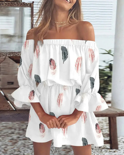 zomer mini jurk off shoulder print - Stella