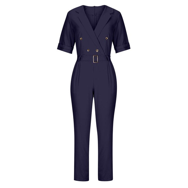 Verfijnde jumpsuit met korte mouwen en gespdetail - Noor