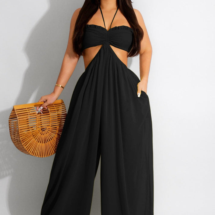 Jumpsuit met v-snaren open rug en wijde pijpen dames - Jazz