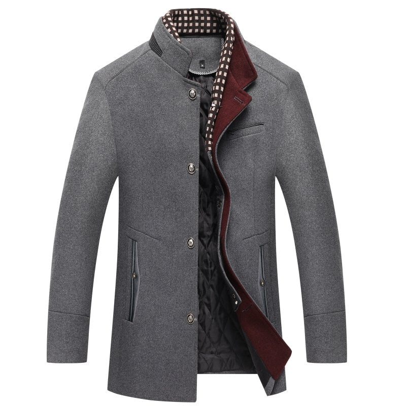 Heren effen kleur slim fit wollen jas dikke winter trench coats knopen casual business - Maison