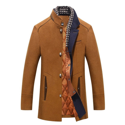 Heren effen kleur slim fit wollen jas dikke winter trench coats knopen casual business - Maison