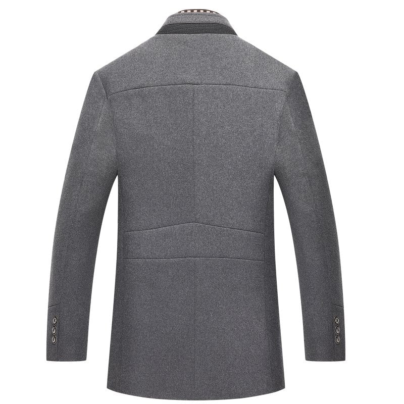 Heren effen kleur slim fit wollen jas dikke winter trench coats knopen casual business - Maison