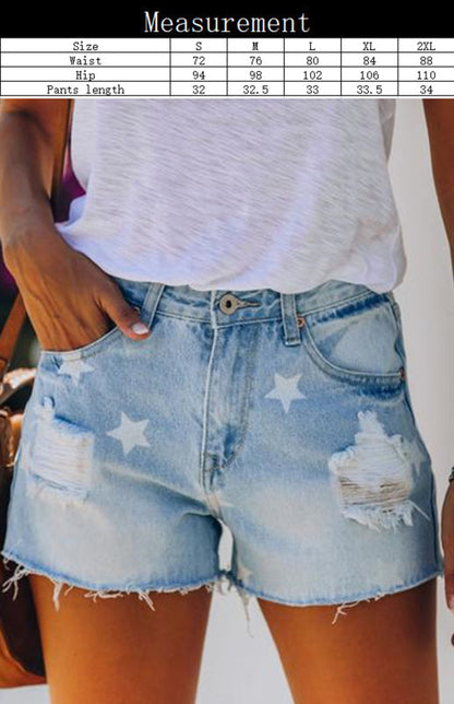 Denim Shorts Pentagramprint Gescheurd – Vanggie