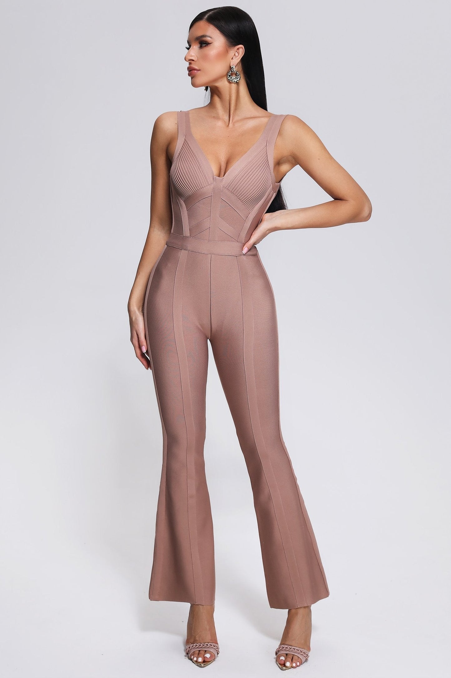 bandage jumpsuit flared spaghettibandjes - Bylinn