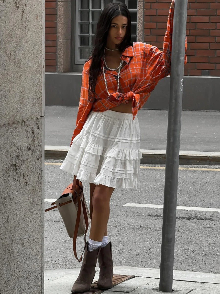 Mini Rok A-lijn Hoge Taille Schattige Ruffles – Geertruida