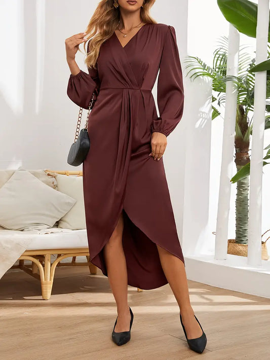 Jurk Satijnen Klassieke Mouwen Elegante Stijl – Karien
