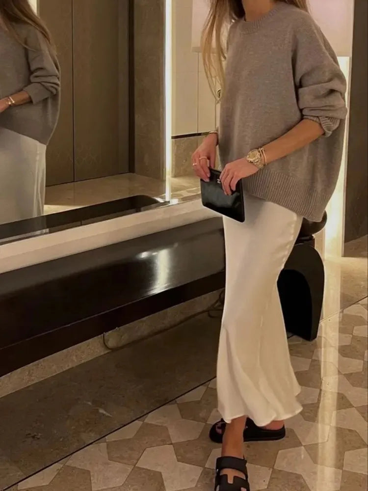 Satijnen Midi Rok Elegante Glans – Paulien