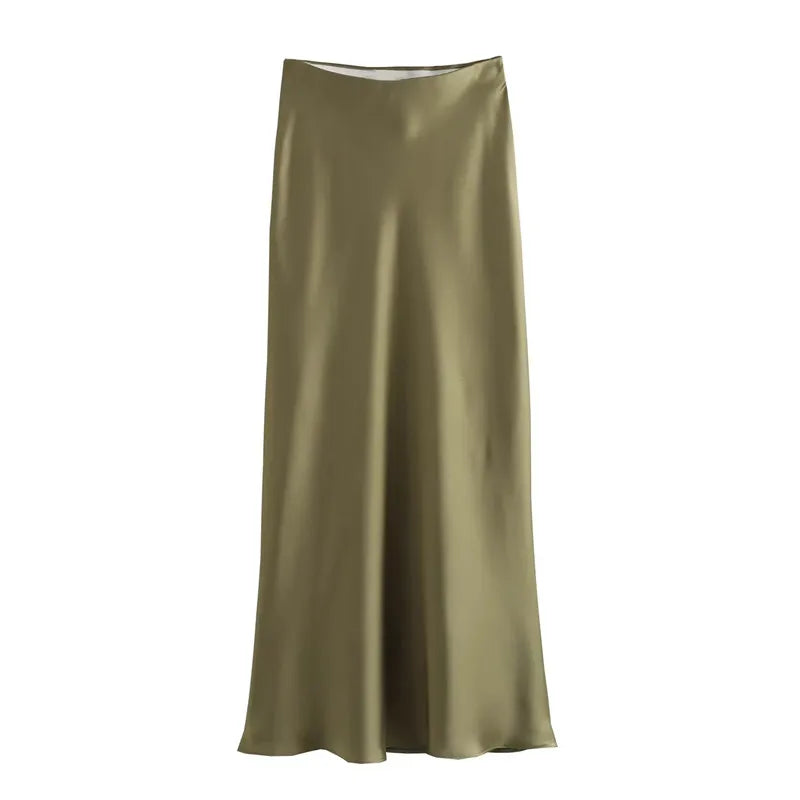 Satijnen Midi Rok Elegante Glans – Paulien