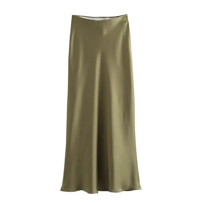 Satijnen Midi Rok Elegante Glans – Paulien