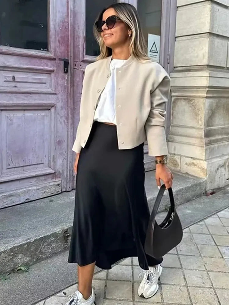 Satijnen Midi Rok Elegante Glans – Paulien
