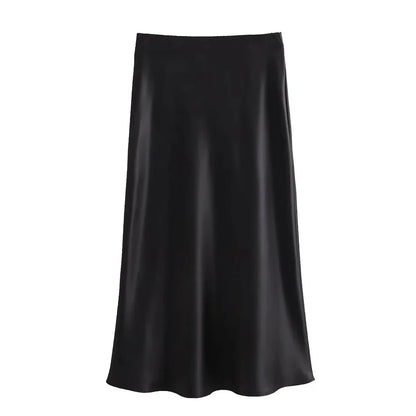 Satijnen Midi Rok Elegante Glans – Paulien