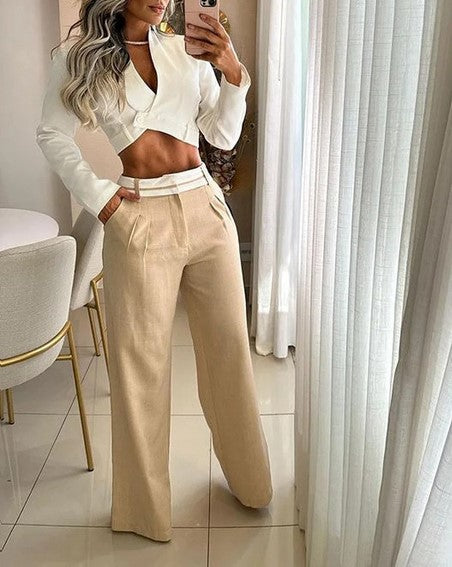 2-Delige stijlvolle losse high waist broek en blazer dames set - Samantha