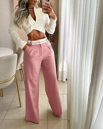 2-Delige stijlvolle losse high waist broek en blazer dames set - Samantha